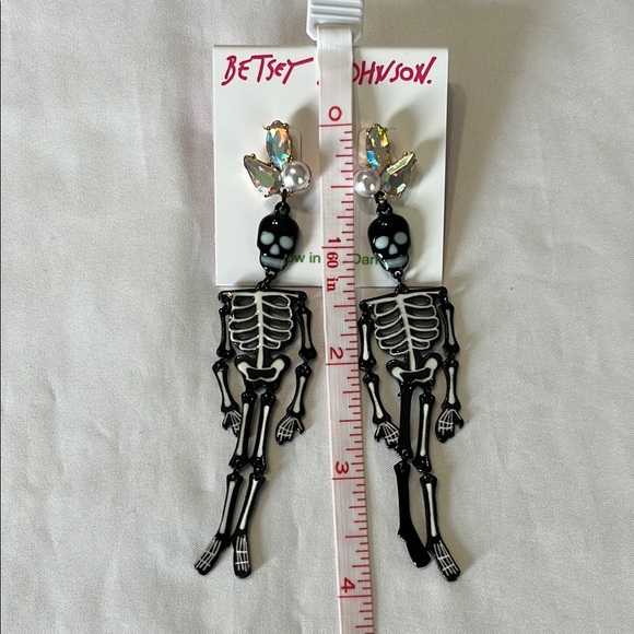 Betsey Johnson Glow in the Dark Skeleton Earrings Hinged Dangle NWT - Picture 7 of 8